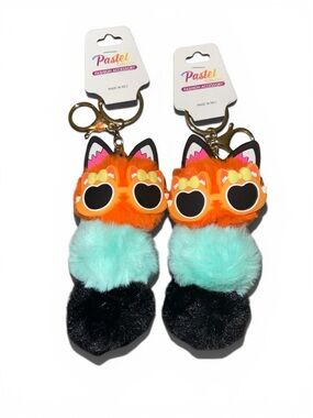 TWO THREE TIER POM POM ANIMAL WITH SUNGLASSES BAGCHARM KEYCHAIN